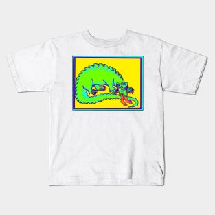 Bad Medieval Art World Weary Dragon Eating A Person 90s retro Acid Colors Kids T-Shirt